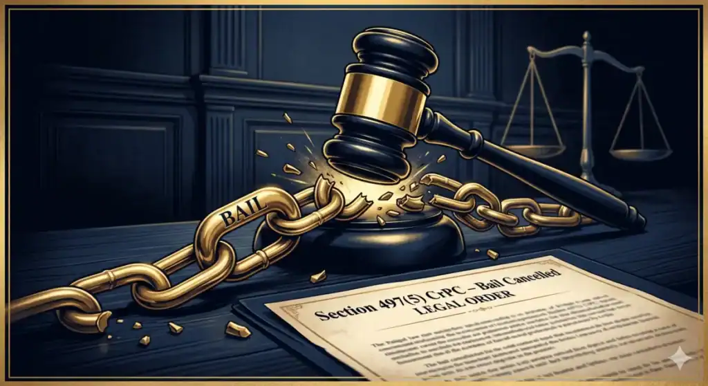 bail cancellation Pakistan – Section 497(5) CrPC judge gavel striking broken chain revoking bail
