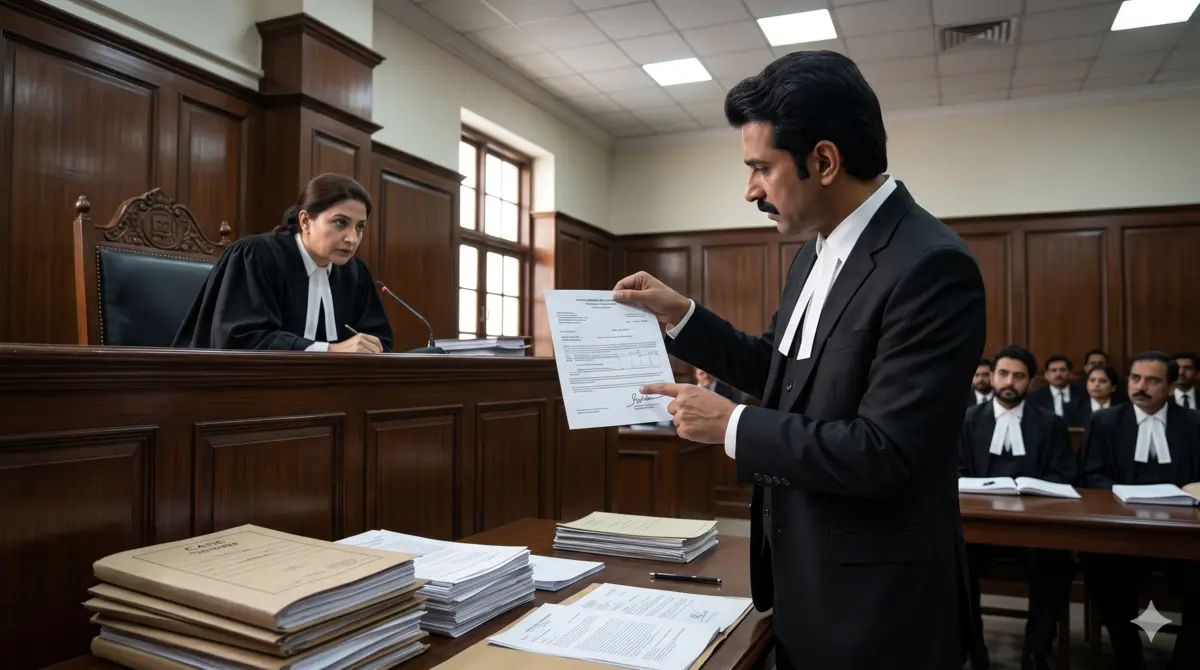 Forged document presented as evidence in Pakistani courtroom - Section 468 PPC forgery trial