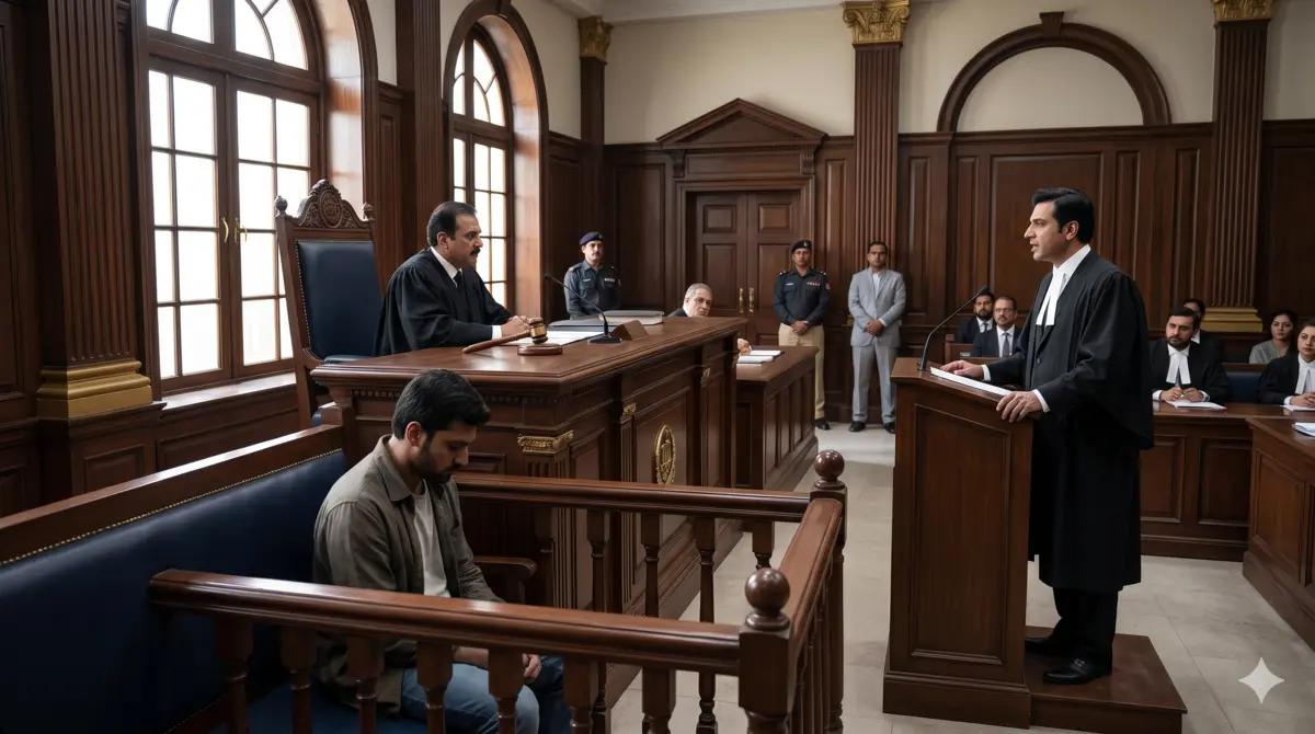 Pakistani courtroom - Criminal trial for theft and robbery case under PPC Sections 378-402