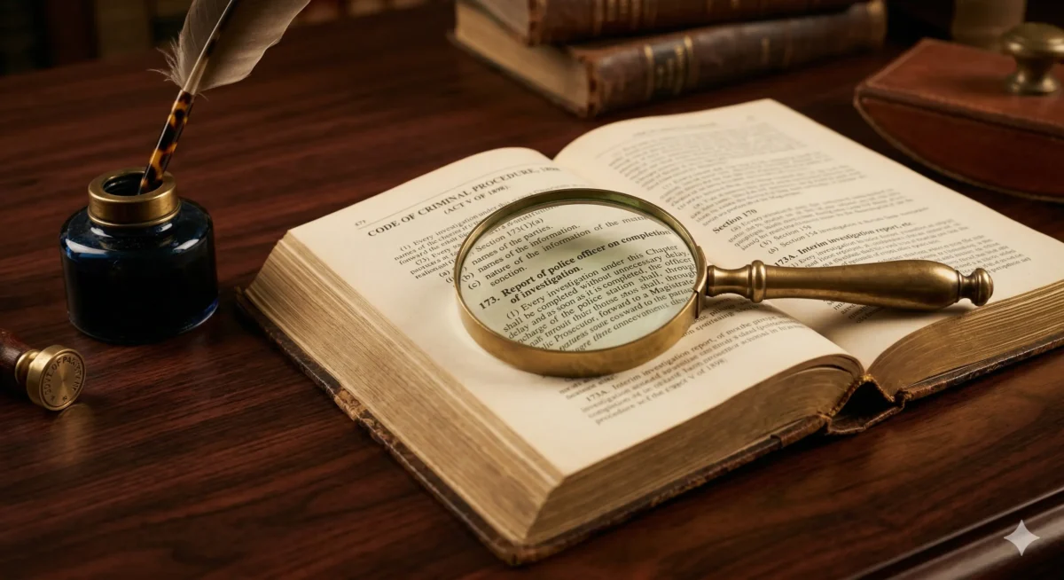 Section 173 CrPC law book open showing police final report provisions