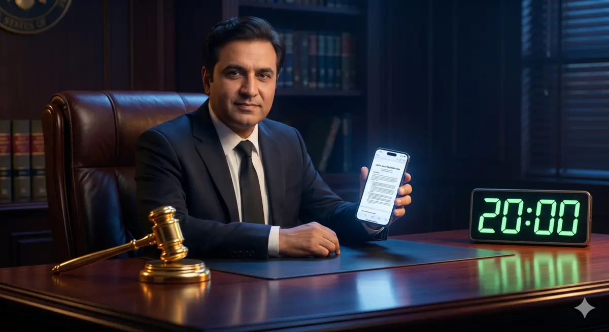 virtual clerk service Pakistan – lawyer receiving legal document on WhatsApp with 20 minute timer