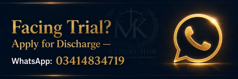 Emergency discharge of accused legal consultation banner — MK Legal Hub WhatsApp 03414834719